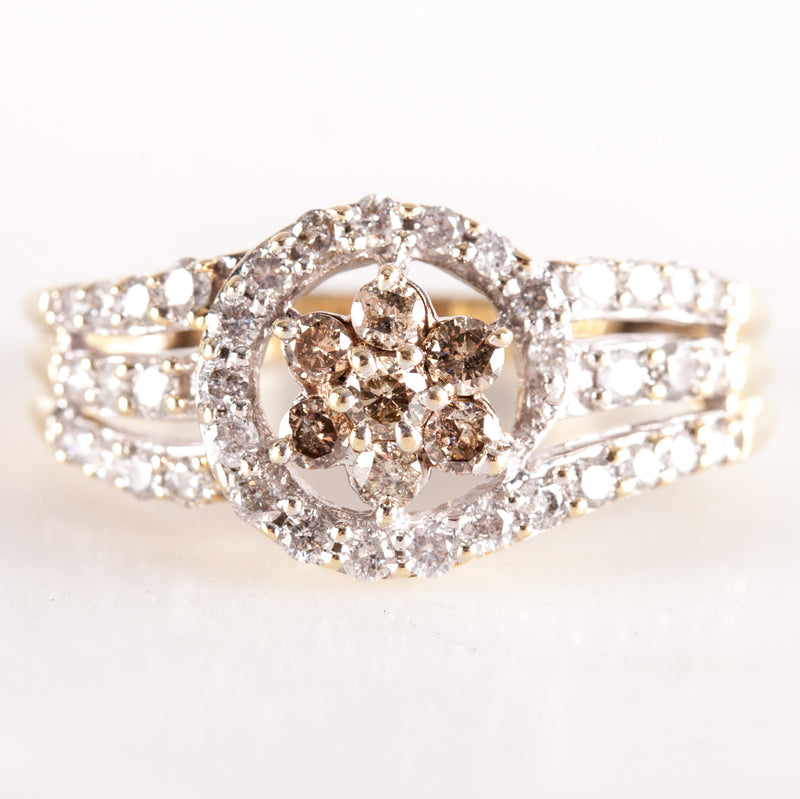 10k Yellow Gold Round Top Light Brown Diamond Cocktail Style Ring .43ctw 3.55g