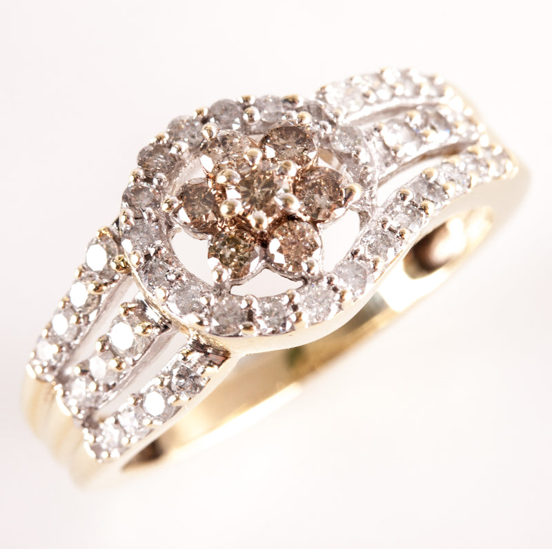 10k Yellow Gold Round Top Light Brown Diamond Cocktail Style Ring .43ctw 3.55g