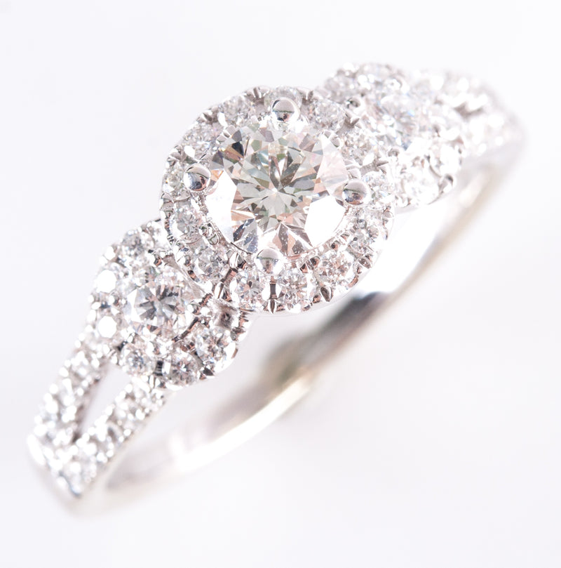 14k White Gold Round Lab-Created Diamond Halo Engagement Ring 7.25ctw 3.67g