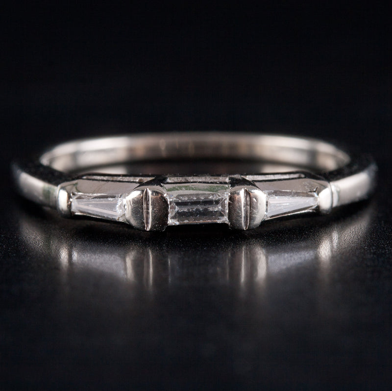 Vintage 1940s 13k White Gold Baguette Tapered Baguette Diamond Ring .10ctw 2.08g