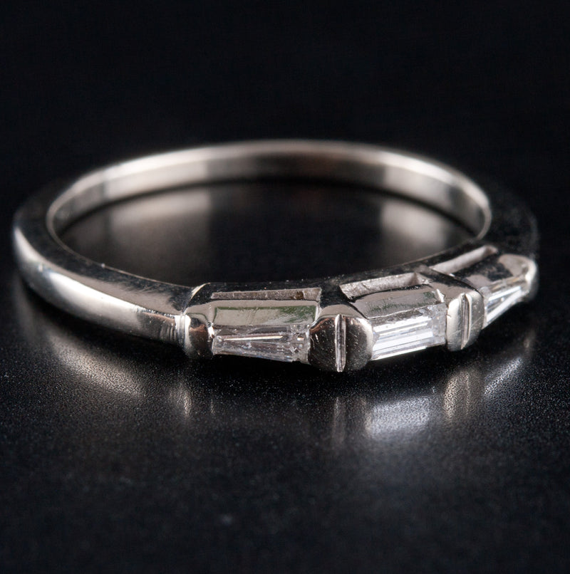 Vintage 1940s 13k White Gold Baguette Tapered Baguette Diamond Ring .10ctw 2.08g