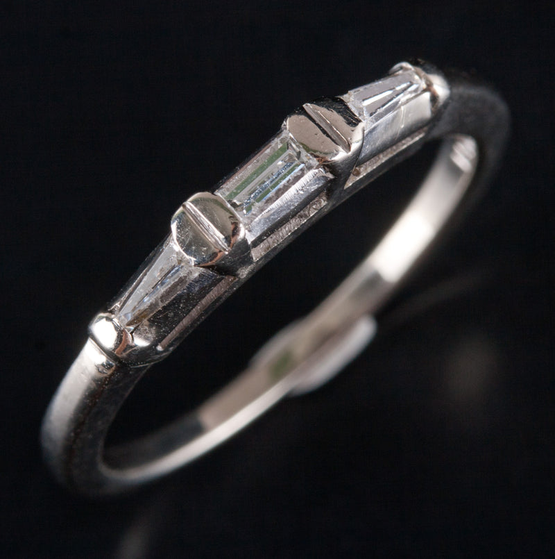 Vintage 1940s 13k White Gold Baguette Tapered Baguette Diamond Ring .10ctw 2.08g