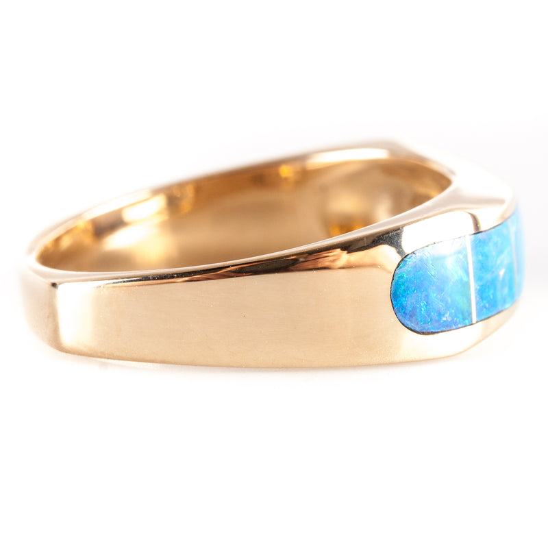 14k Yellow Gold AA Opal Inlay Wave Style Ring 7.2g