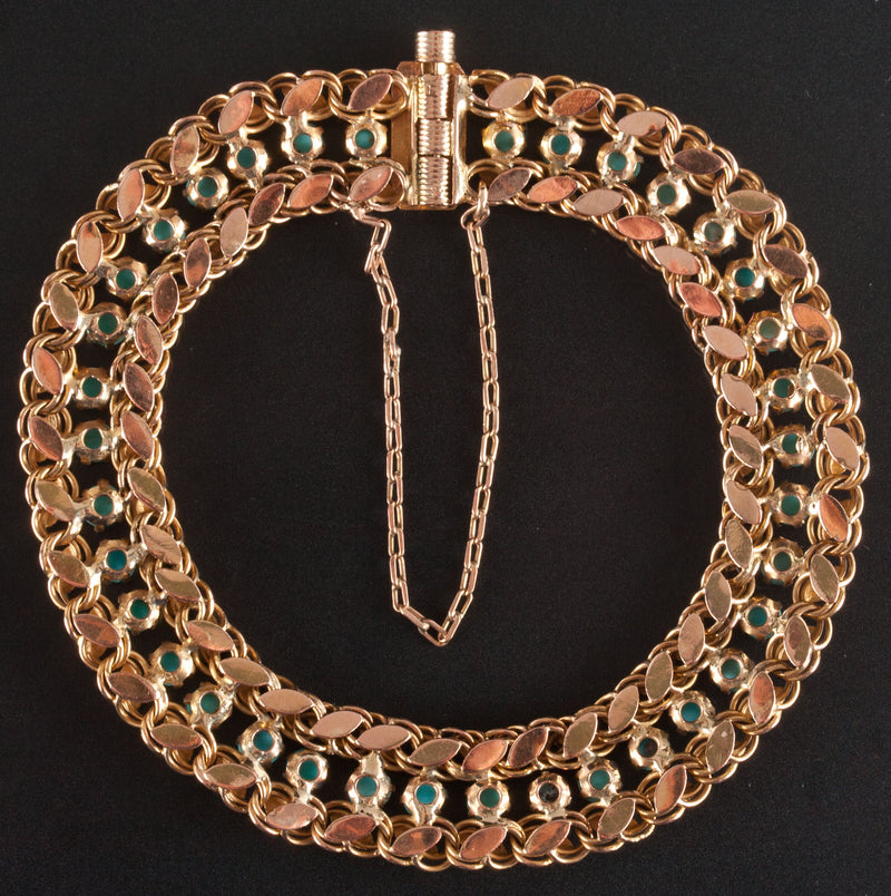 Vintage 1930's 14k Yellow Gold Round Cabochon Turquoise Bracelet 9.85g