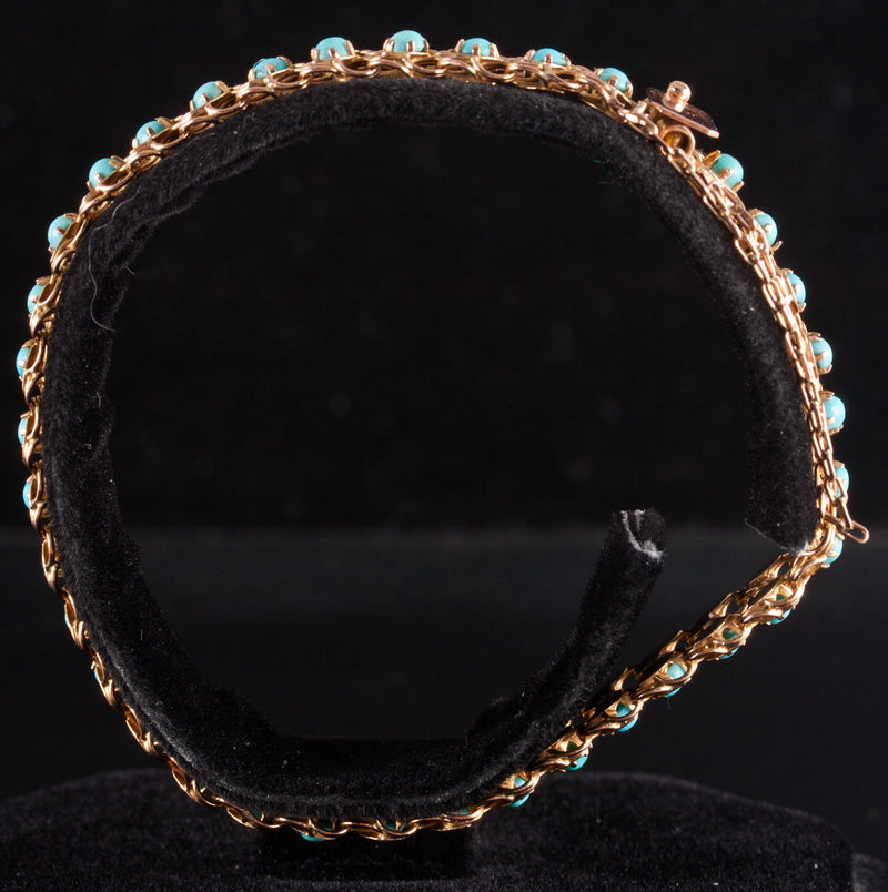 Vintage 1930's 14k Yellow Gold Round Cabochon Turquoise Bracelet 9.85g