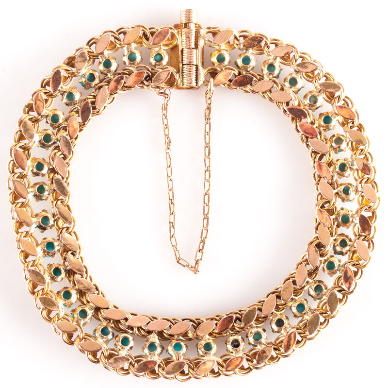 Vintage 1930's 14k Yellow Gold Round Cabochon Turquoise Bracelet 9.85g