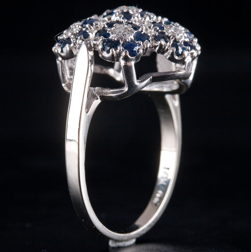14k White Gold Round Sapphire Diamond Cluster Floral Style Ring 7.70ctw 5.05g