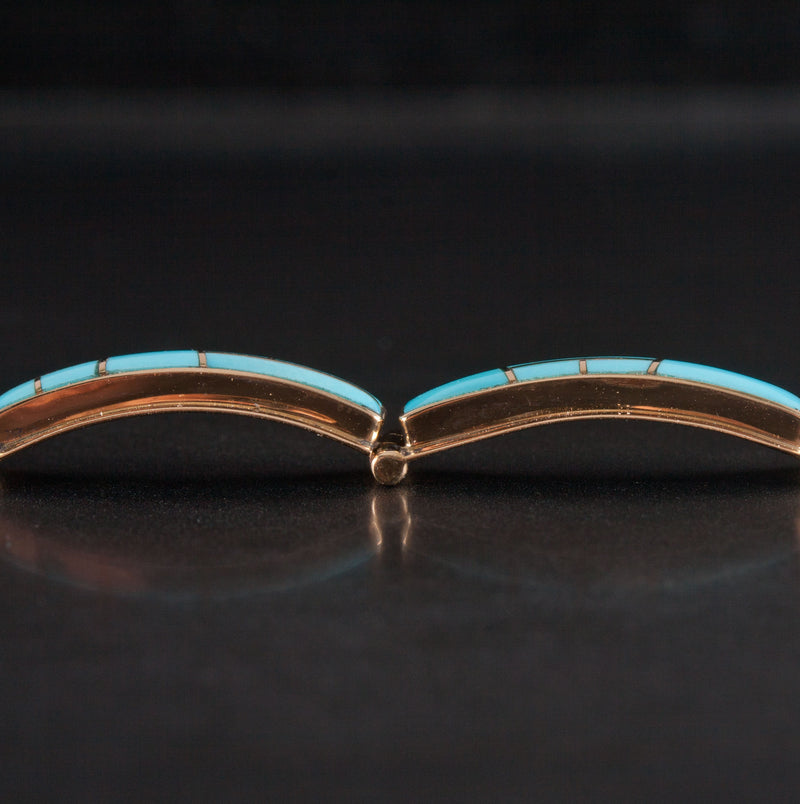 Vintage 1970's 14k Yellow Gold Inlay Style AA Turquoise Bracelet 16.15g