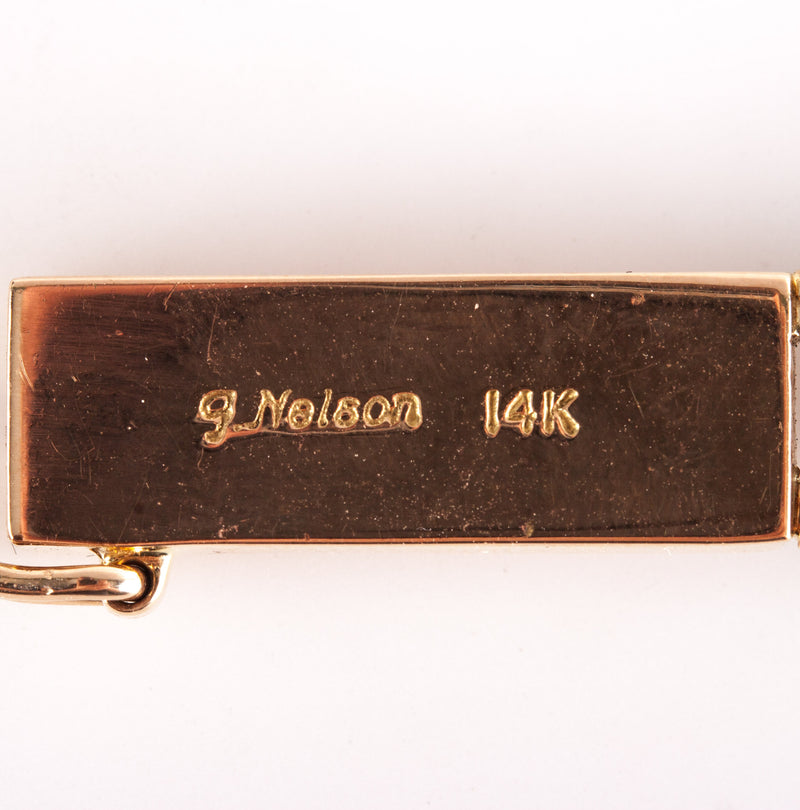 14k Yellow Gold Inlay Style Blue Turquoise Bracelet 20.0g 6.5" Length