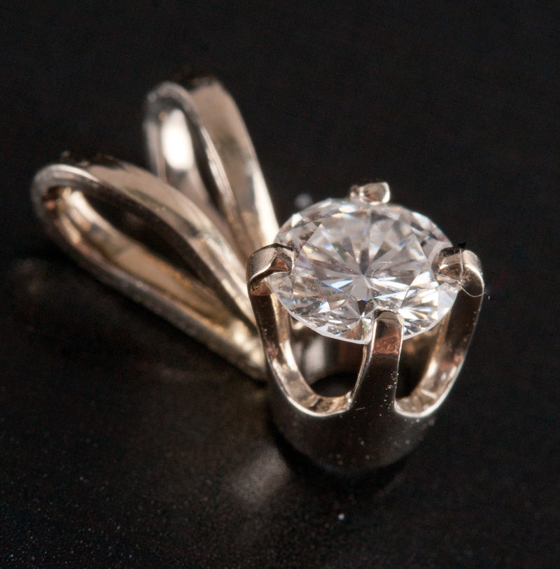 14k White Gold Round H SI1 Diamond Solitaire Pendant .25ct .45g