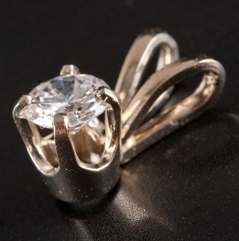 14k White Gold Round H SI1 Diamond Solitaire Pendant .25ct .45g