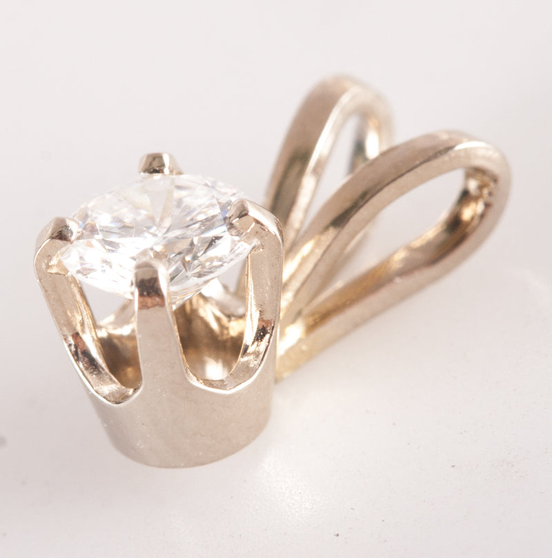 14k White Gold Round H SI1 Diamond Solitaire Pendant .25ct .45g