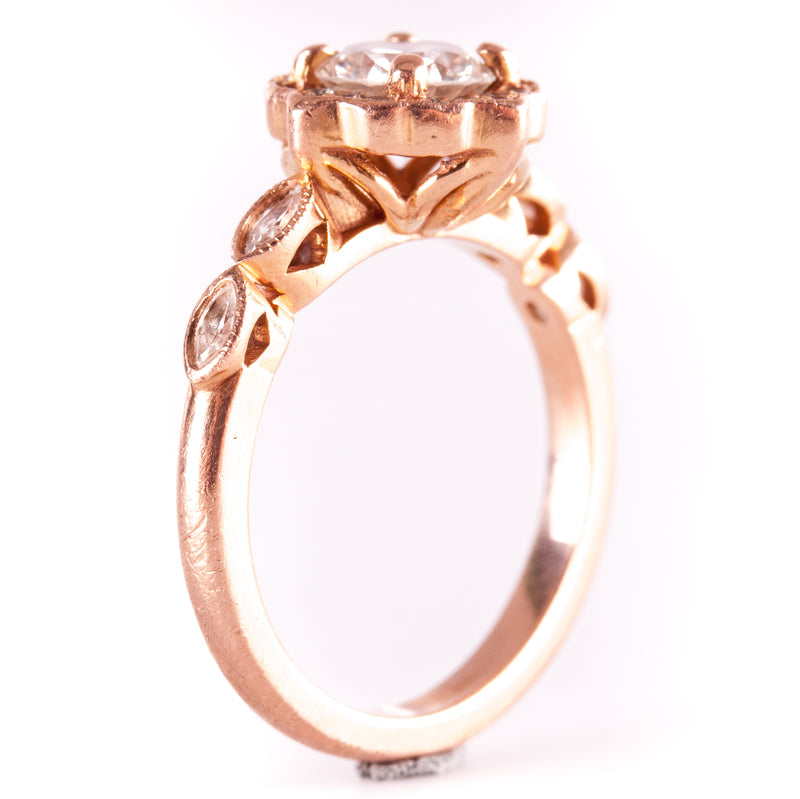 14k Rose Gold Round H SI1 Diamond Halo Style Engagement Ring .86ctw 3.4g