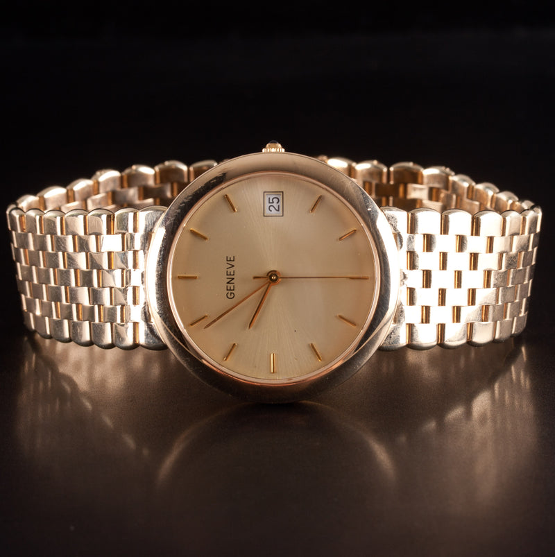 Geneve 14k Yellow Gold Men's Automatic Wrist Watch W/ Sapphire Crown 78.5g