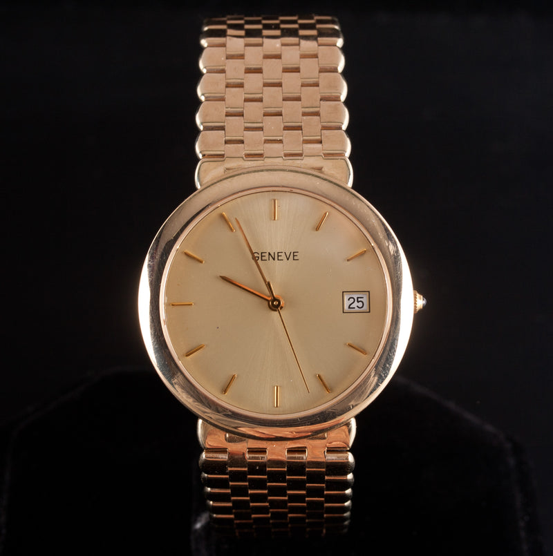 Geneve 14k Yellow Gold Men's Automatic Wrist Watch W/ Sapphire Crown 78.5g