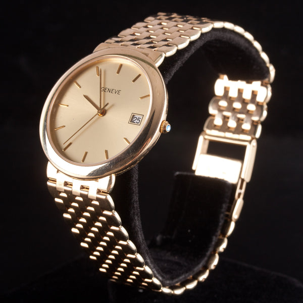 Geneve 14k Yellow Gold Men's Automatic Wrist Watch W/ Sapphire Crown 78.5g