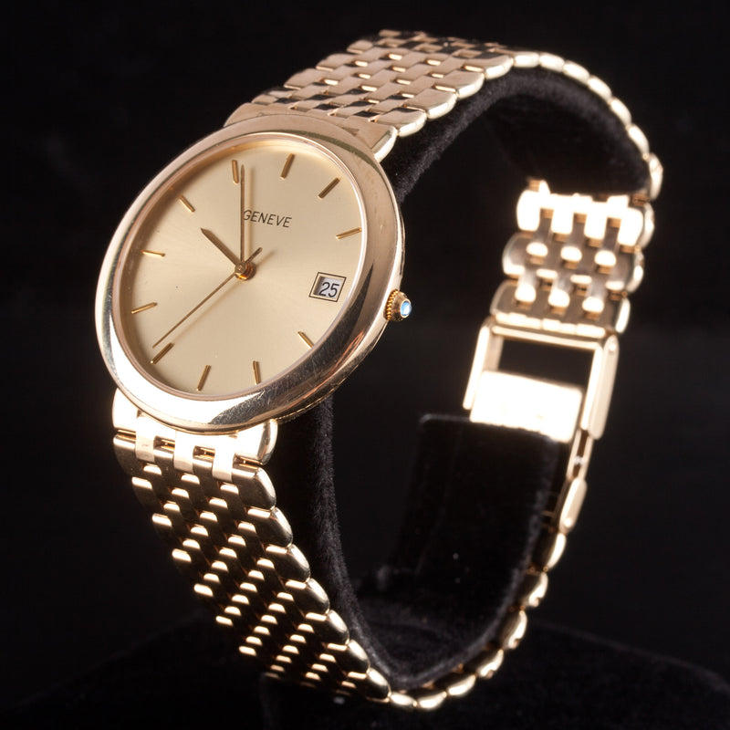 Geneve 14k Yellow Gold Men's Automatic Wrist Watch W/ Sapphire Crown 78.5g