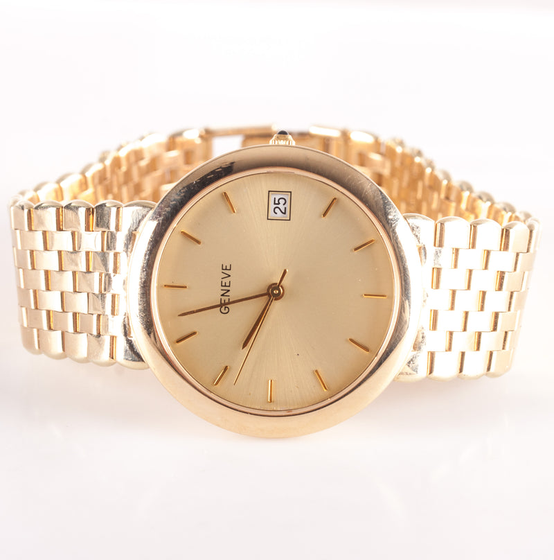 Geneve 14k Yellow Gold Men's Automatic Wrist Watch W/ Sapphire Crown 78.5g