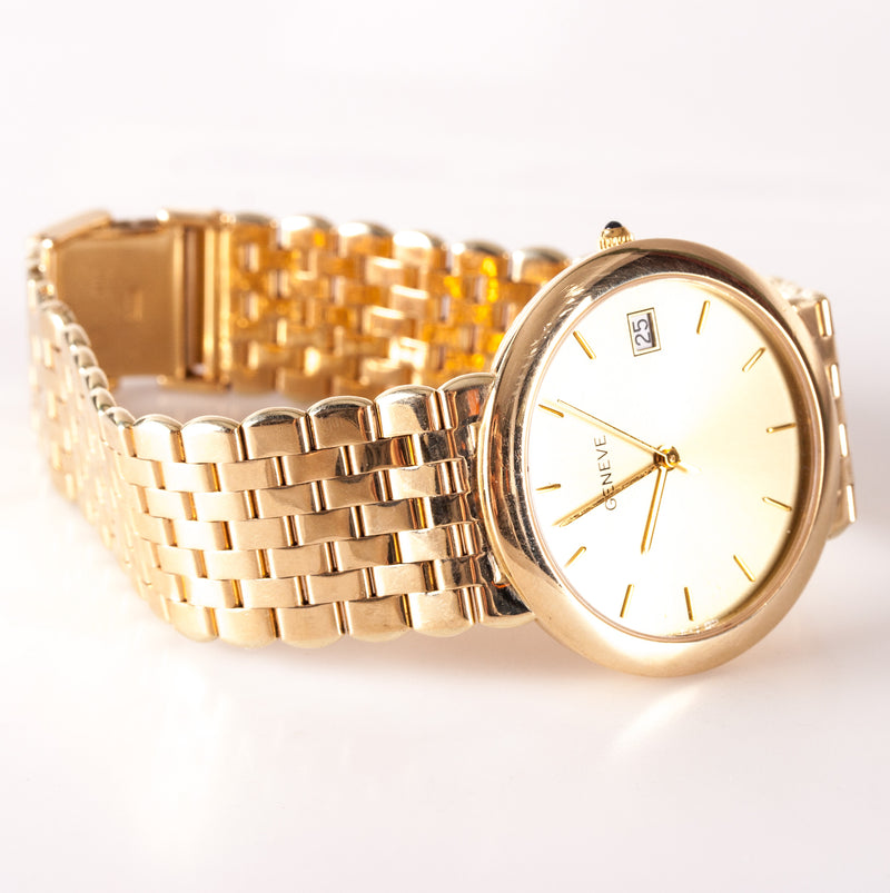 Geneve 14k Yellow Gold Men's Automatic Wrist Watch W/ Sapphire Crown 78.5g