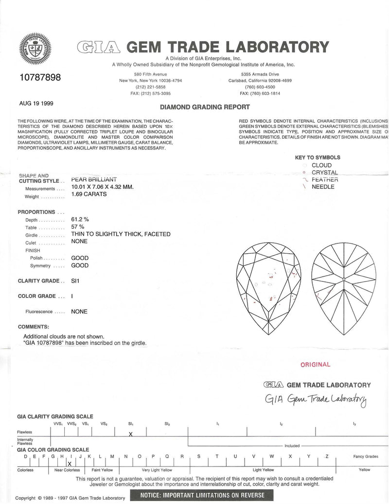 14k Yellow Gold Pear I SI1 Diamond Pendant W/ GIA Certification 1.72ctw 2.22g