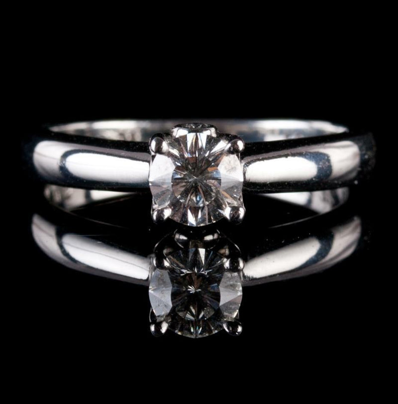 Stunning Platinum Round Cut Diamond Solitaire Engagement Ring W/ Accents .56ctw