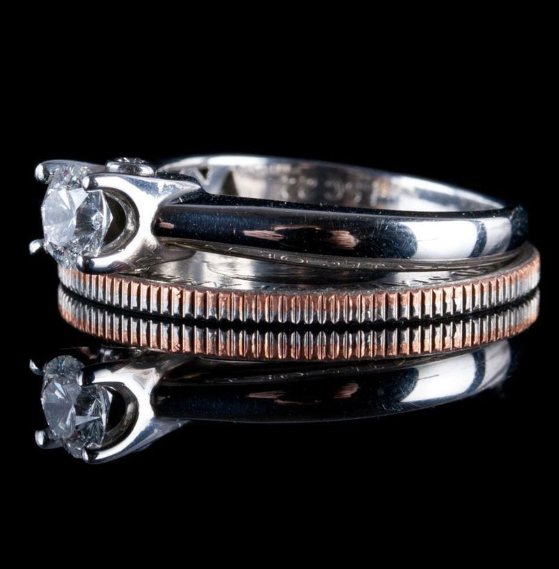 Stunning Platinum Round Cut Diamond Solitaire Engagement Ring W/ Accents .56ctw