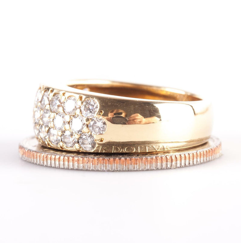 18k Yellow Gold Round Brilliant Cut Diamond Pave' Style Cocktail Ring 1.705ctw