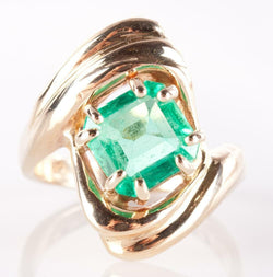 14k Yellow Gold Square Emerald Cut Emerald Solitaire Cocktail Ring 1.66ct