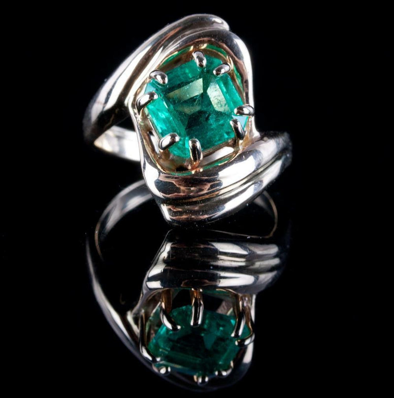 14k Yellow Gold Square Emerald Cut Emerald Solitaire Cocktail Ring 1.66ct