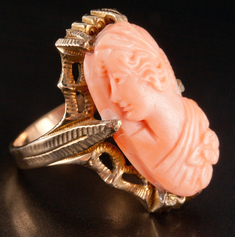 Vintage 1930's 10k Yellow Gold Oval Cut AAA Coral Female Bust Cameo –  Lane Mitchell Jewelers