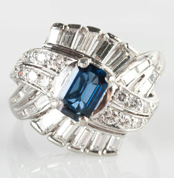 Stunning Vintage 1940's Platinum AA Sapphire & Diamond Cocktail Ring 2.092ctw