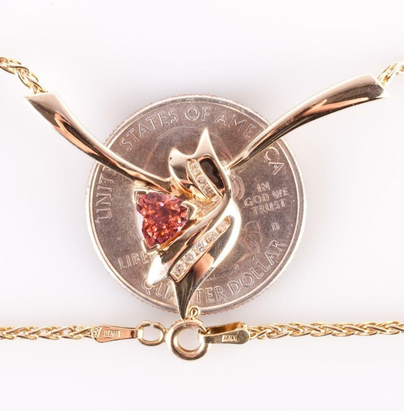 14k Yellow Gold Trillion Cut Pink Tourmaline & Diamond Necklace .79ctw