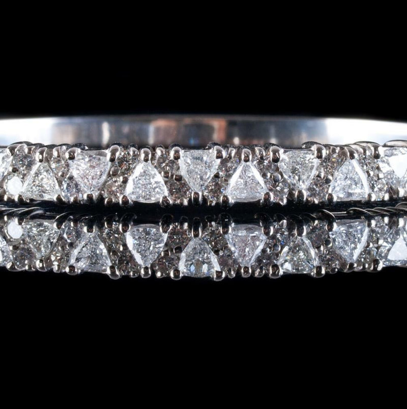 14k White Gold Trillion & Round Cut Diamond Hinged Bangle Bracelet 3.90ctw