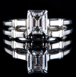 14k White Gold Emerald Cut Diamond Solitaire Engagement / Wedding Ring Set .70ct