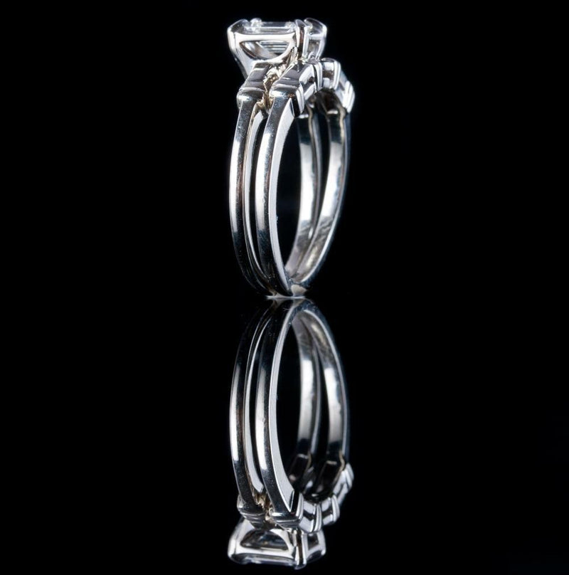 14k White Gold Emerald Cut Diamond Solitaire Engagement / Wedding Ring Set .70ct