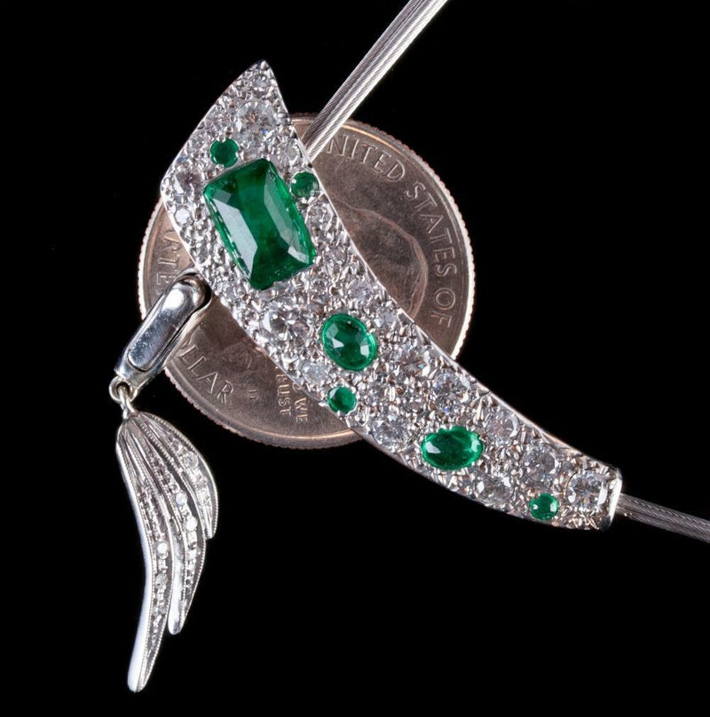 14k White / Rose Gold Emerald Cut Emerald & Diamond Custom Necklace 2.34ctw