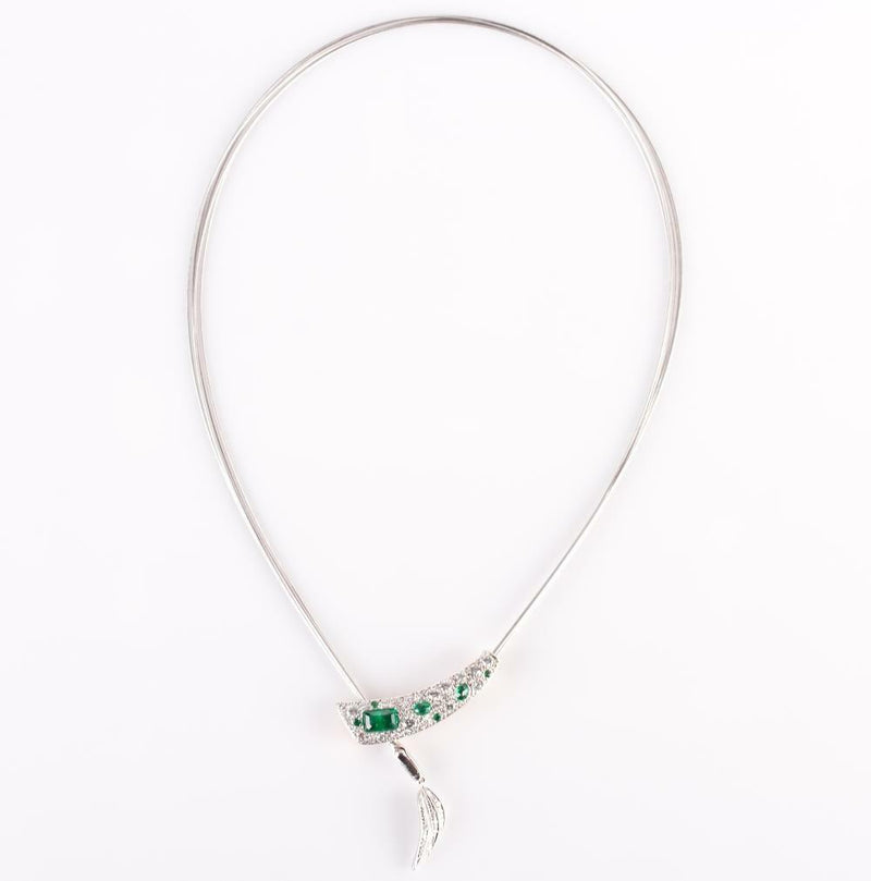 14k White / Rose Gold Emerald Cut Emerald & Diamond Custom Necklace 2.34ctw