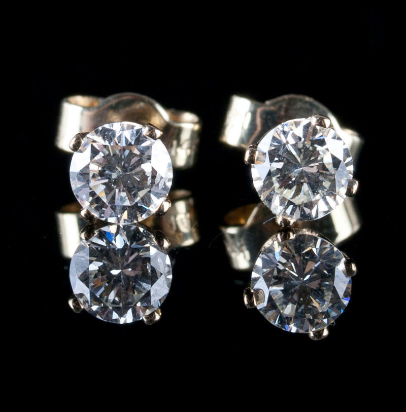14k Yellow Gold Round Cut Diamond Solitaire Stud Earrings .75ctw