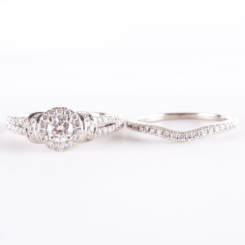 Vera Wang 14k White Gold Round Cut Diamond Engagement Wedding Ring Set 1.32ctw