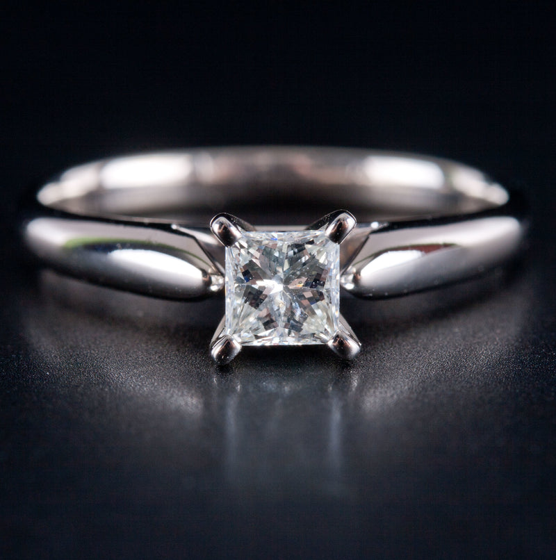 14k White Gold Princess Cut Diamond Solitaire Engagement Ring .46ct Size 6.75
