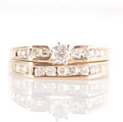 14k Yellow Gold Diamond Solitaire Engagement Wedding Ring Set W/ Accents .625ctw