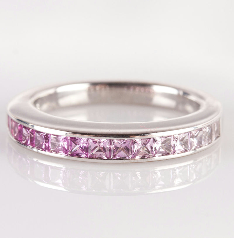 Graduated Color Pink Sapphire & Pearl Ring Set, 18k White Gold, 2.43ctw