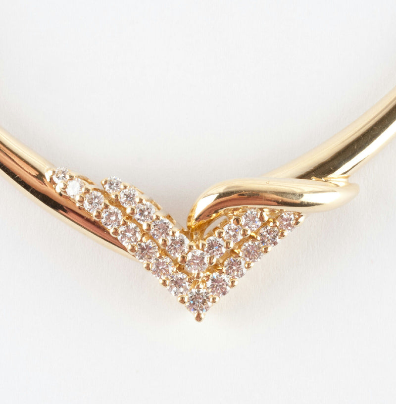 Exquisite 18k Yellow Gold "V Style" Diamond Necklace 1.24ctw 17" Length