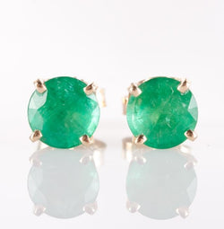14k Yellow Gold Round Cut Natural Emerald Solitaire Stud Earrings 1.60ctw