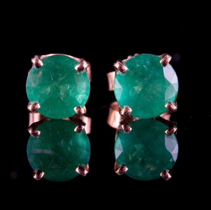 14k Yellow Gold Round Cut Natural Emerald Solitaire Stud Earrings 1.60ctw
