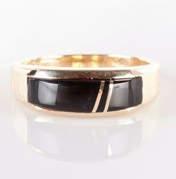 14k Yellow Gold Custom Made Inlay Cut Onyx Ring 6.3g Size 12