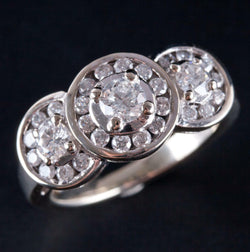 14k White Gold Round Cut Diamond Three-Stone Halo Style Engagement Ring 1.17ctw
