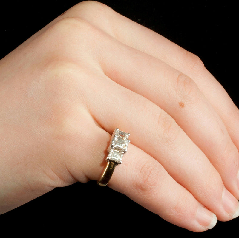Ladies 18k Yellow & White Gold "G" Diamond Three-Stone Engagement Ring 1.41ctw