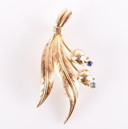 Tiffany & Co Vintage 1980s 18k Yellow Gold Round Cut Sapphire Leaf Brooch .08ctw