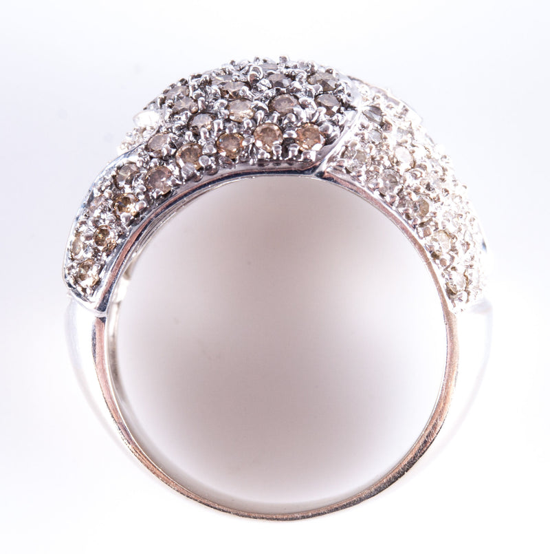 14k White Gold Round Brown Diamond & Diamond Cocktail Ring 2.09ctw 9.9g Size 7.5
